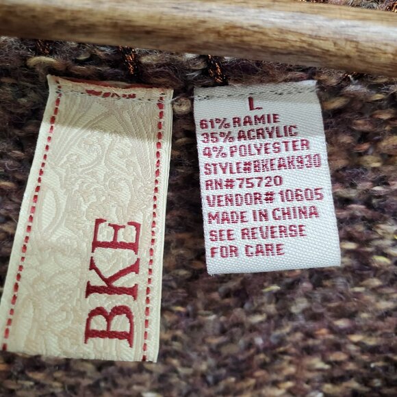 BKE Brown Marled Knit Sweater L 1/4 Button Up Long Sleeve Open Weave Boho - Picture 13 of 16